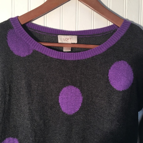 Ann Taylor Loft Cozy Gray and Purple Dot Sweater S - Picture 2 of 3